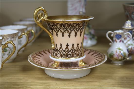 Three Chinese famille rose bowls, a Limoges teaset, a Paris porcelain cup and saucer etc